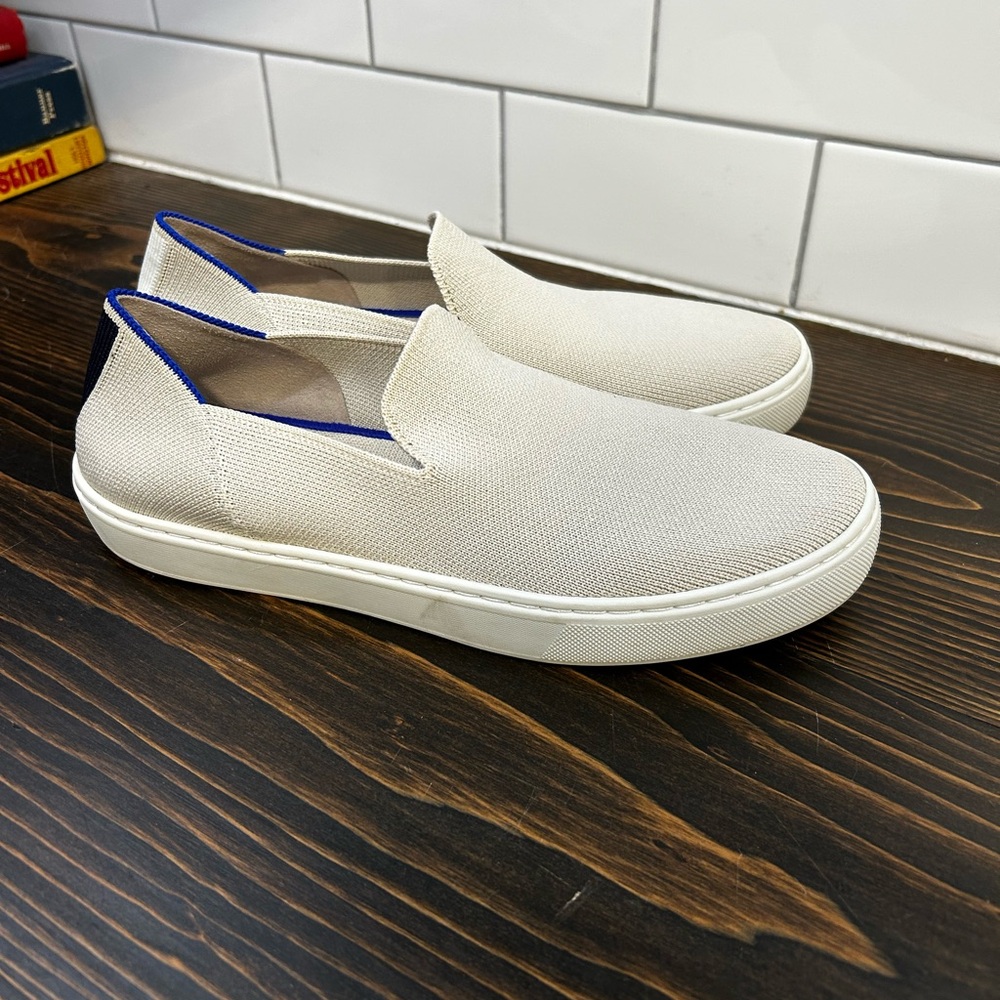 Women's Slip-On Canvas Sneakers in Cream with Blue Trim